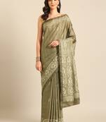 Sangam Prints Olive Green Cotton Digital Print Party Wear  Saree