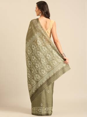 Sangam Prints Olive Green Cotton Digital Print Party Wear  Saree 4