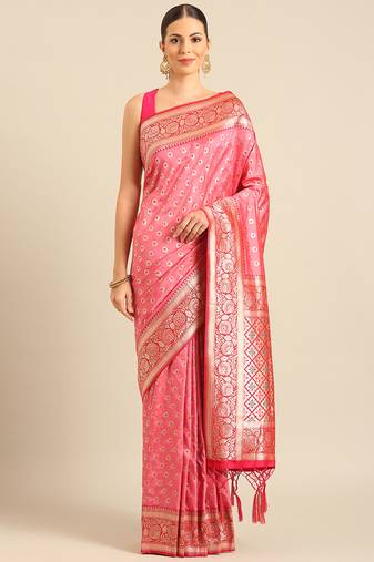 Sangam Prints Light Pink Banarasi silk blendWoven Work Traditional Tassels Saree