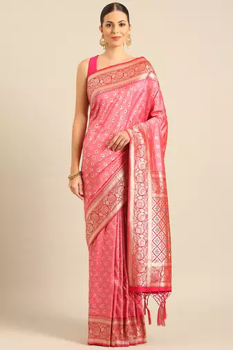 Sangam Prints Light Pink Banarasi silk blendWoven Work Traditional Tassels Saree