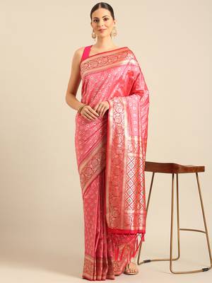 Sangam Prints Light Pink Banarasi silk blendWoven Work Traditional Tassels Saree 2