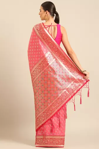 Sangam Prints Light Pink Banarasi silk blendWoven Work Traditional Tassels Saree