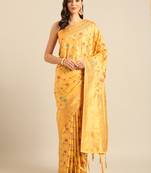 Sangam prints mustard Banarasi silk blend woven work traditional tassels saree