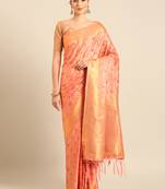 Sangam Prints Pink Banarasi silk blendWoven Work Traditional Tassels Saree