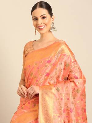 Sangam Prints Pink Banarasi silk blendWoven Work Traditional Tassels Saree 3