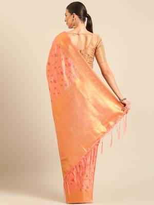 Sangam Prints Pink Banarasi silk blendWoven Work Traditional Tassels Saree 4