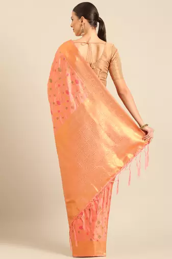 Sangam Prints Pink Banarasi silk blendWoven Work Traditional Tassels Saree