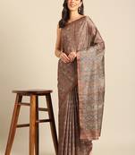 Sangam Prints Brown Cotton Digital Print Party Wear  Saree