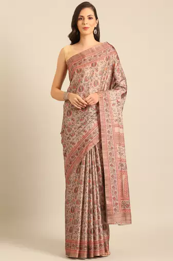 Sangam Prints Khakhi Cotton Digital Print Party Wear  Saree