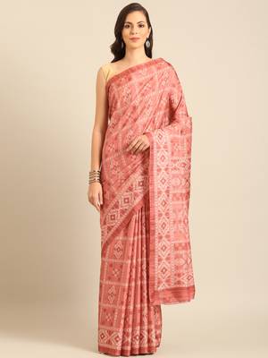Sangam Prints Peach Cotton Digital Print Party Wear  Saree 1