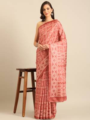 Sangam Prints Peach Cotton Digital Print Party Wear  Saree 2