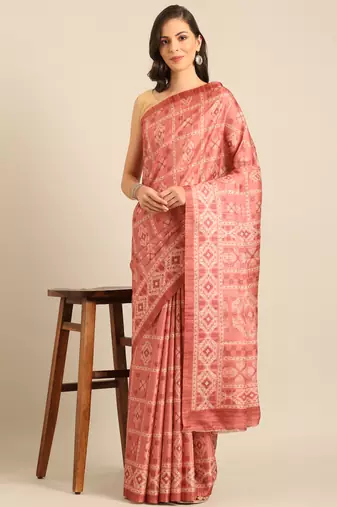 Sangam Prints Peach Cotton Digital Print Party Wear  Saree