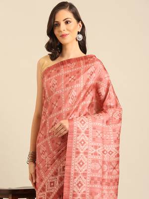 Sangam Prints Peach Cotton Digital Print Party Wear  Saree 3
