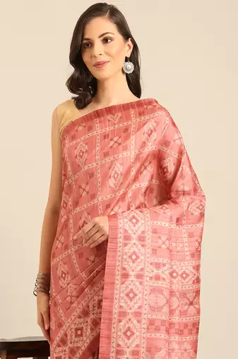 Sangam Prints Peach Cotton Digital Print Party Wear  Saree