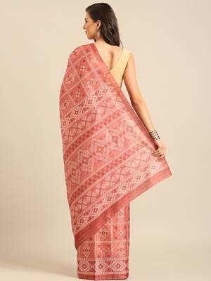 Sangam Prints Peach Cotton Digital Print Party Wear  Saree 4