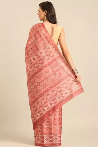 Sangam Prints Peach Cotton Digital Print Party Wear  Saree