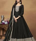 Black art silk embroidered anarkali suit