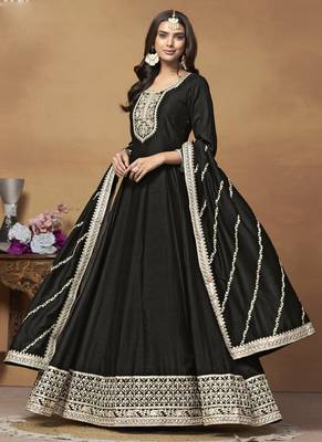 Black art silk embroidered anarkali suit 2