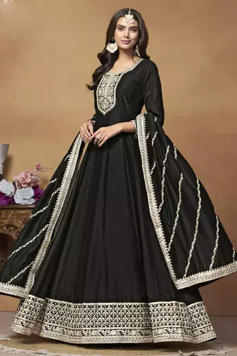 Black art silk embroidered anarkali suit