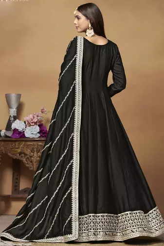 Black art silk embroidered anarkali suit