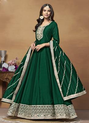 Green art silk embroidered anarkali suit 3