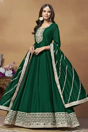 Green art silk embroidered anarkali suit
