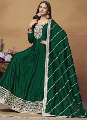 Green art silk embroidered anarkali suit 4