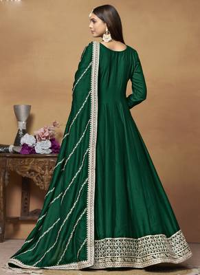 Green art silk embroidered anarkali suit 5