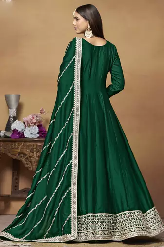Green art silk embroidered anarkali suit