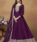 Wine art silk embroidered anarkali suit