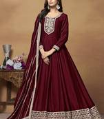 Maroon art silk embroidered anarkali suit