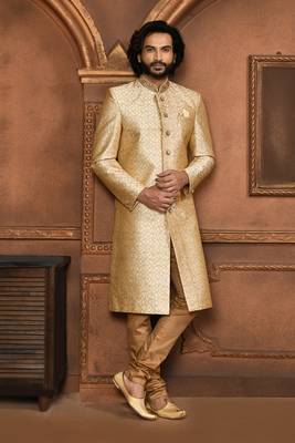 Wedding wear beige color art silk sherwani 1