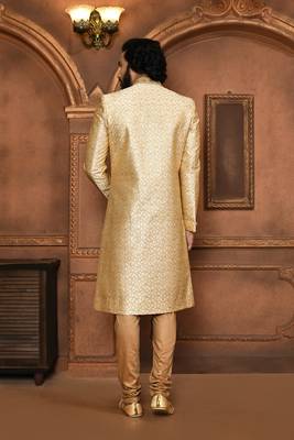 Wedding wear beige color art silk sherwani 4