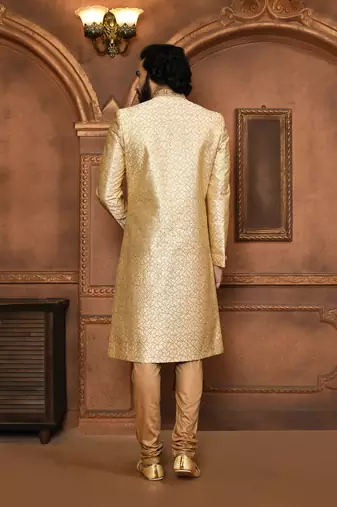 Wedding wear beige color art silk sherwani