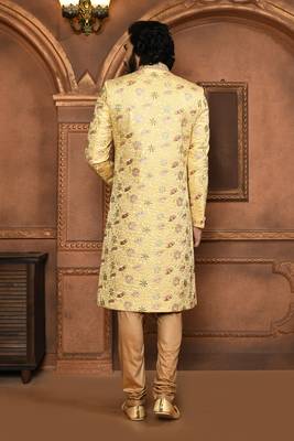 Wedding wear beige color art silk sherwani 4