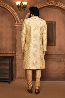 Wedding wear beige color art silk sherwani 3