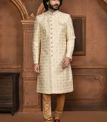 Wedding wear beige color art silk sherwani
