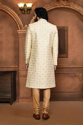 Wedding wear beige color art silk sherwani 3