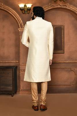 Wedding wear cream color art silk sherwani 3