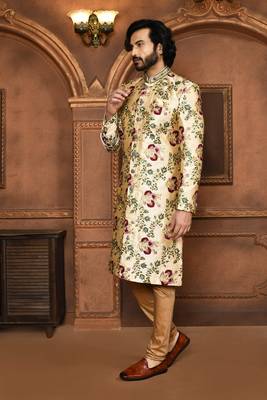 Wedding wear multicolour color art silk sherwani 1