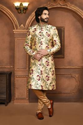 Wedding wear multicolour color art silk sherwani 2