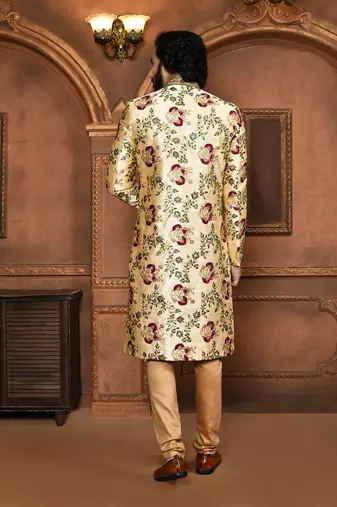 Wedding wear multicolour color art silk sherwani