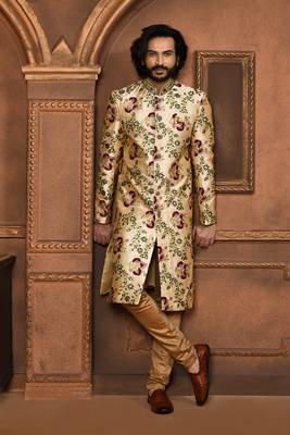 Wedding wear multicolour color art silk sherwani 4