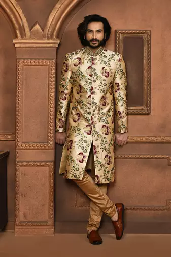 Wedding wear multicolour color art silk sherwani