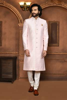 Wedding wear pink color art silk sherwani 1