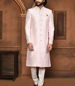Wedding wear pink color art silk sherwani