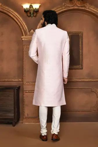 Wedding wear pink color art silk sherwani
