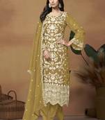Mustard soft organza embroidered salwar suit