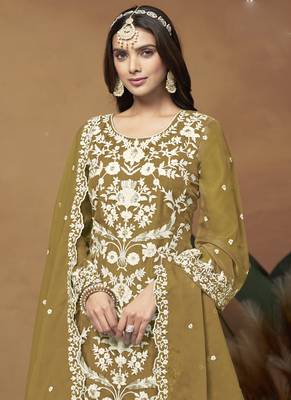 Mustard soft organza embroidered salwar suit 4
