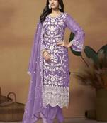 Lavender soft organza embroidered salwar suit